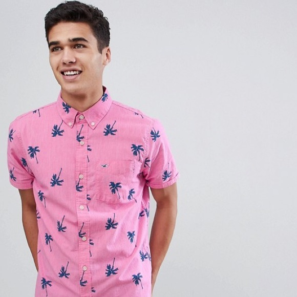 Hollister Short Sleeve Palm Tree Print Button Down - Picture 1 of 3